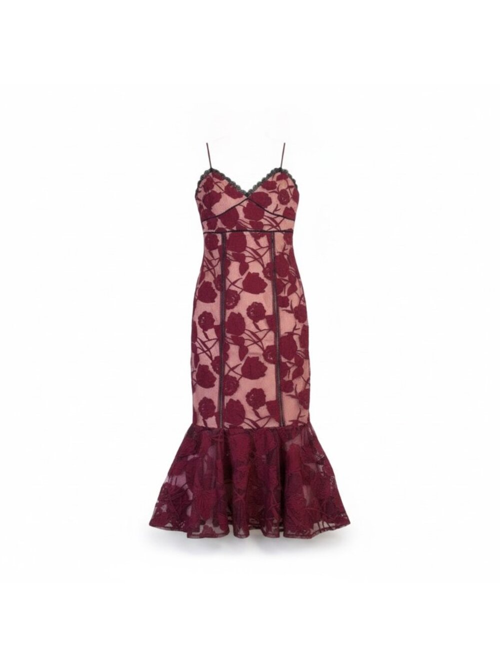 Lulus Womens Burgundy Lace Embroidered Sleeveless Mermaid Maxi Dress Size S